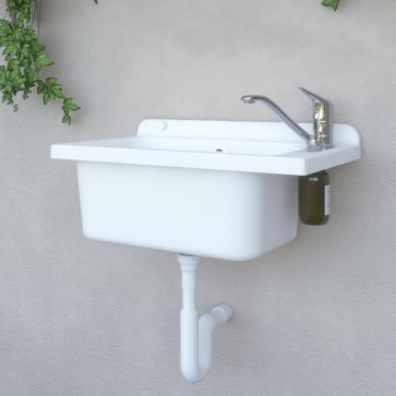 Pilozzo lavandino a muro in polipropene 58 cm. Pilozzi lavanderia sospeso bianco, ideale anche per l'esterno.