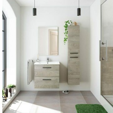 Mobile bagno rovere sospeso con due cassetti. Mobili bagno sospesi in legno completi di specchio, dimensioni 60x45x57h cm.