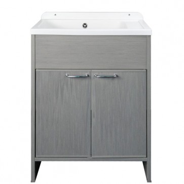 Kit mobile lavatoio in PVC antiacido, misure 58x38x85H cm. Lavatoio lavanderia rovere con vasca lavaggio in polipropilene, ideale anche per l'esterno.