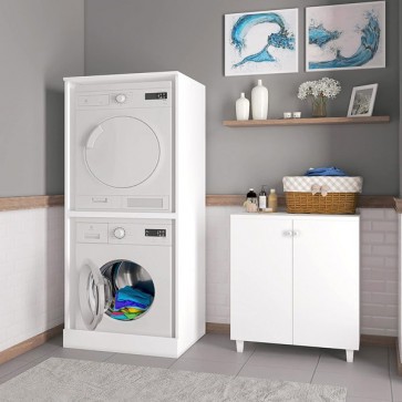 Colonna bagno coprilavatrice e asciugatrice in nobilitato. Mobile lavanderia in legno con piedini regolabili, dimensioni H179x60x70 cm
