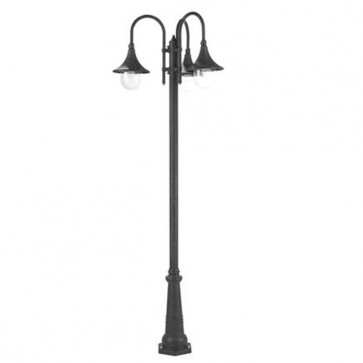 Lampada palo alto tre luci E27, lampione per giardino 3 lampadine colore nero. Lampade pali da esterno della linea lampara.