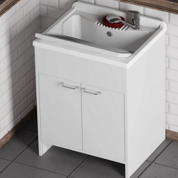 Kit mobile lavatoio in PVC antiacido, misure 60x50x85H cm. Lavatoio lavanderia con vasca lavaggio in polipropilene, ideale anche per l'esterno.