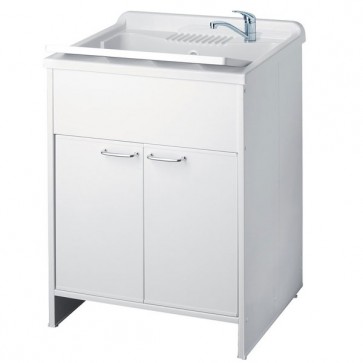 Kit mobile lavatoio in PVC antiacido, misure 60x60x85H cm. Lavatoio lavanderia con vasca lavaggio in polipropilene, ideale anche per l'esterno.