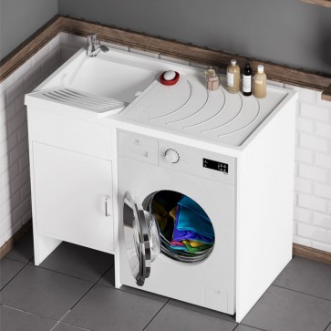Kit mobile coprilavatrice in resina con lavabo integrato. Mobili lavanderia copriasciugatrice in PVC con lavatoio, ideale anche per l'esterno.