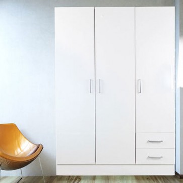 Armadio guardaroba cameretta in legno con tre ante e due cassetti. Armadi per camerette bianco con tripla anta e cassettiera, misure 119,5x46,5x184,5H cm.