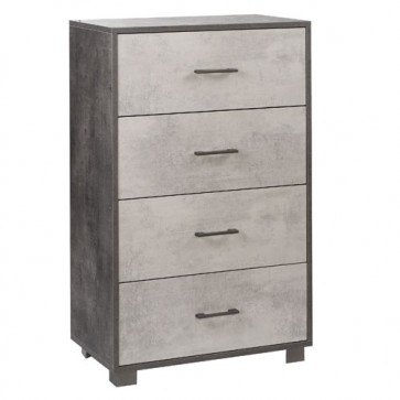 Cassettiera nera con 4 cassetti cemento in legno nobilitato. Armadio settimino ideale per ufficio e camera da letto, dimensioni 70x41x112h cm.