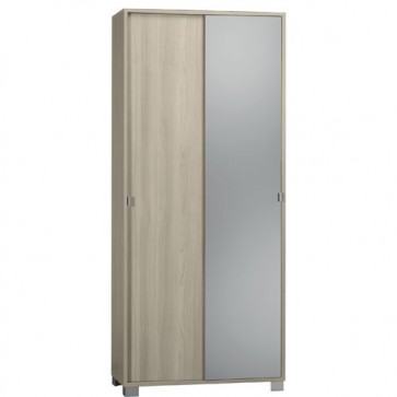 Mobile cameretta con due ante scorrevoli e 8 ripiani regolabili, misure 82x41x190H. Armadi olmo chiaro per camera da letto, anta a specchio.