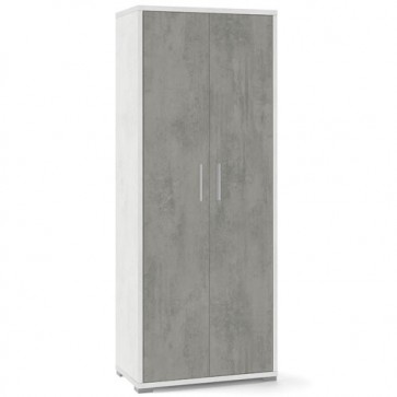 Armadio mobile multiuso bianco Sarmog con 4 ripiani. Armadi ufficio con 2 ante cemento, misure 199x71x41 cm.