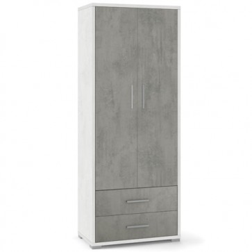 Armadio mobile multiuso bianco con 2 cassetti e 4 ripiani. Armadi ufficio con 2 ante cemento
