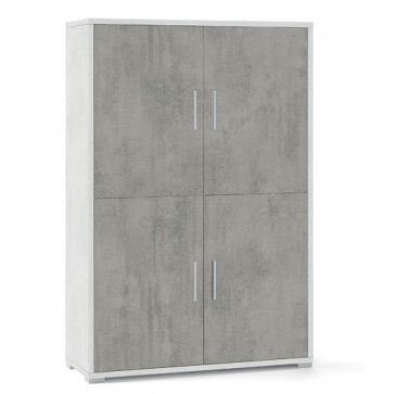 Mobile multiuso con 4 ripiani regolabili. Armadi ufficio bianco con 4 ante cemento, misure 161x108x41 cm