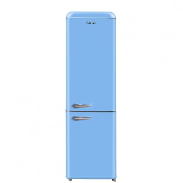 Frigorifero combinato a due porte Akai azzurro anni 50. Frigoriferi vintage 265 litri con freezer congelatore, ideali in cucina.