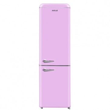 Frigorifero combinato a due porte Akai rosa anni 50. Frigoriferi vintage 265 litri con freezer congelatore, ideali in cucina.