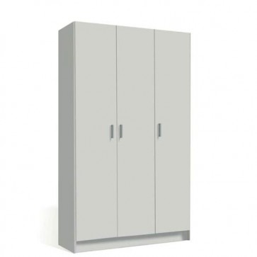 Armadio multiuso tre ante, con quattro ripiani e vano portascope. Mobile armadi portascopa bianco, misure 108x37xh180 cm.