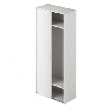 Armadio guardaroba camera da letto due ante in legno scorrevoli. Armadi camerette con doppia anta di colore bianco frassinato, misure 212x90x43 cm.