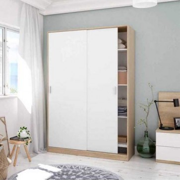 Armadio guardaroba in legno con ante autoscorrevoli bianche. Mobile rovere ideale nella cameretta dei ragazzi o in camera da letto.