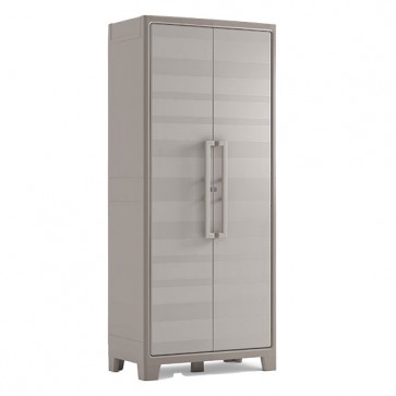 Armadio tuttopiani da esterno beige con 4 ripiani regolabili. Armadietto multiuso da giardino dotato di chiusura lucchettabile, misure H182x80x44 