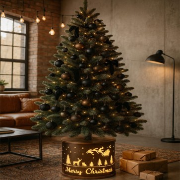 Base albero di natale con paesaggio illuminato. Basi illuminate bronzo 32 cm per alberi natalizi.