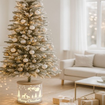 Base albero di natale con paesaggio illuminato. Basi bianche 32 cm con luce illuminate per alberi natale