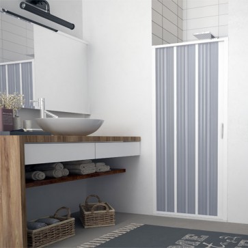 Porta a soffietto box doccia con profili in PVC  da 1,2 mm. Cabina docce bagno Flex con estensione regolabile, altezza 185 cm estensibilità 100÷80 cm.