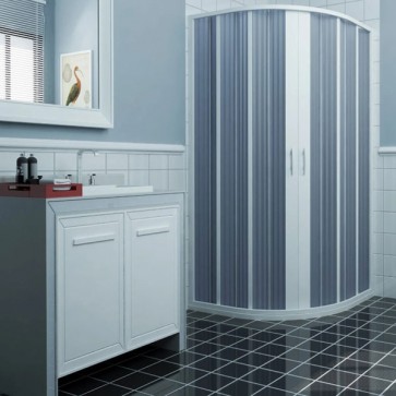 Box doccia a soffietto con apertura circolare centrale e profili in PVC. Cabina docce bagno con estensione regolabile, dimensioni 90x90x185h cm.