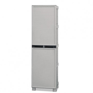 Armadio portascope da esterno con ripiani per balconi. Armadietto multiuso da giardino in resina, misure h172x50x39 cm.