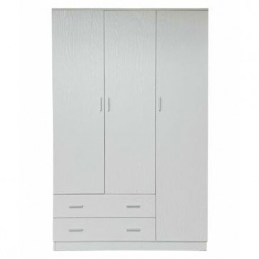 Armadio guardaroba cameretta in legno con tre ante e due cassetti. Armadi per camerette bianco frassino con tripla anta e cassettiera, 