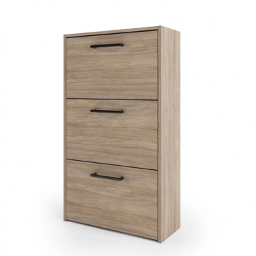 Armadio scarpiera con 3 ripiani a ribalta alta 102 cm. Scarpiere salvaspazio in legno con tre ante rovere, ideali per scarpe e stivali.