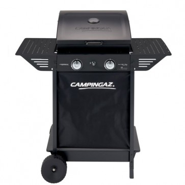Barbecue a pietra lavica Campingaz Expert con due bruciatori in acciaio. BBQ a gas con sistema roccia lavica, termometro e accensione piezoelettrica.