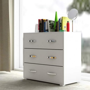 Cassettiera cameretta bianco frassinato con 3 cassetti in legno nobilitato. Mobile settimino ideale per camerette e camera da letto, dimensioni 91x45x81h cm.