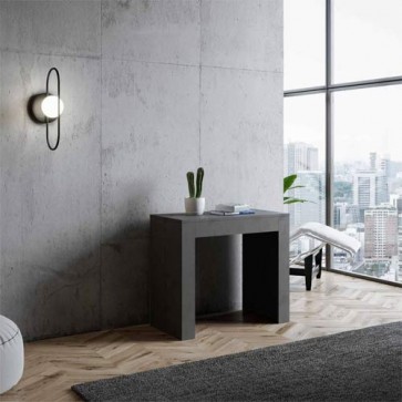Tavolo consolle Emy allungabile a 302 cm, colore antracite spatolato. Tavoli consolle allungabili moderni con cinque allunghe.