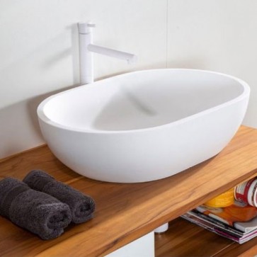 Lavabo bagno moderno da appoggio in Istone, lavandino design a vasca sospeso Cipì di colore bianc