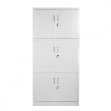 Armadio in metallo tuttopiani per ufficio con serratura. Armadietto metallico portadocumenti 6 ante, dimensioni 40x85x180 cm.