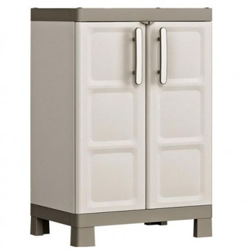 Armadio tuttopiani da esterno con 2 ripiani regolabili beige. Armadietto multiuso tortora da giardino, misure H.97x65x45 cm.