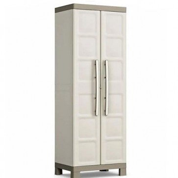 Armadio tuttopiani da esterno con 4 ripiani beige. Armadietto multiuso portascopa tortora da giardino, misure H182x65x45 cm.
