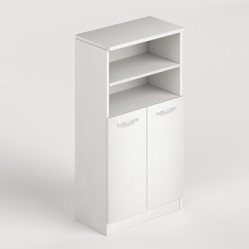 Armadio multiuso con 2 ante e vano a giorno, dimensioni 71x38x130 cm. Armadietto scarpiera in legno colore bianco frassinato con 4 ripiani, ideale anche come mobile ufficio.