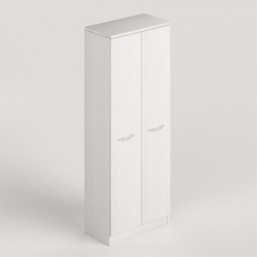 Armadio portascope con 2 ante bianche, dimensioni 71x38x182 cm. Scarpiera armadietto in legno colore bianco frassinato, con ripiani interni e vano portascope.