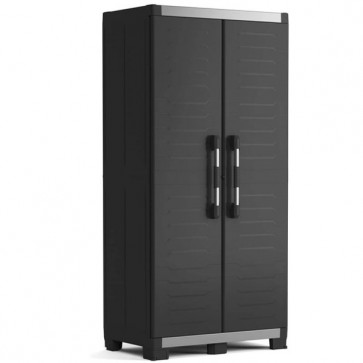 Armadio tuttopiani da esterno nero con 3 ripiani regolabili. Armadietto multiuso impermeabile da giardino con chiusura lucchettabile H188x89x54 cm