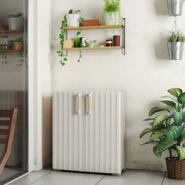 Armadio tuttopiani da esterno con 1 ripiano regolabile. Armadietto multiuso beige lavanderia, misure H98x80x45 cm.