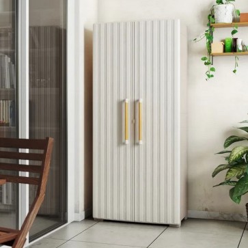 Armadio tuttopiani da esterno con 3 ripiani. Armadietto multiuso beige lavanderia, misure H180x80x45 cm.