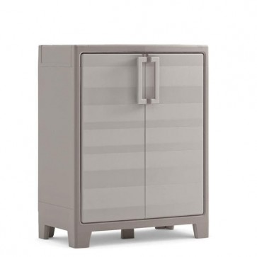 Armadio tuttopiani da esterno beige con 2 ripiani regolabili. Armadietto multiuso da giardino dotato di chiusura lucchettabile, misure H100x80x44 