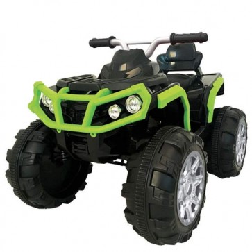 Quad elettrico verde per bambino con batteria 12 volt e retromarcia, moto elettrica ricaricabile per bambini con luci e suoni.