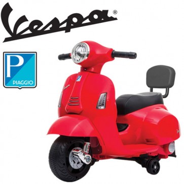 Vespa elettrica GTS Piaggio rossa per bambini con batteria 6 volt, vespetta bimbo elettrico per bambino con rotelle e schienale.