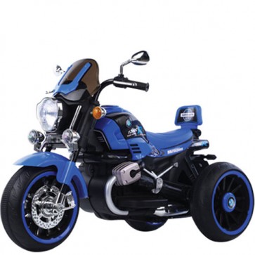 Moto elettrica tre ruote per bambini con retromarcia e bluetooth, motocicletta blu per bambino con batteria 12 volt e ingresso USB.