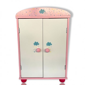 Armadio in legno per giochi bambini, guardaroba giocattolo per vestiti delle bambole, misura 43,5x29,5x16 cm.