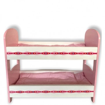 Letto a castello in legno per bambole, completo di materassino e coperta. Letti a castello giocattolo per bambini, misura 43x20x36,5 cm.