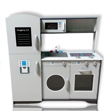 Cucina in legno silver per bambine, cucine giocattolo argento per bambini con elettrodomestici finti.