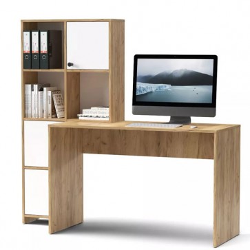Scrivania ufficio porta computer con libreria. Scrivanie pc e librerie per ragazzi in legno rovere gold e bianco, ideale per arredare camerette e studio.