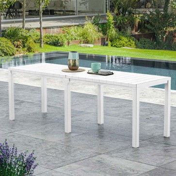 Tavolo allungabile da giardino bianco in resina antiurto, tavoli allungabili bianchi da esterno per balconi e terrazzi. 