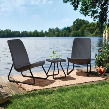 Set da giardino con tavolino e due poltrone in resina antiurto, tavoli e sedia grafite da esterno per terrazzo.