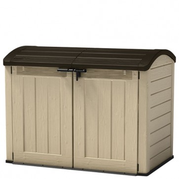 Armadio Keter da terrazzo e balcone in resina beige. Box porta attrezzi ideale per riporre attrezzatura e per qualsiasi esigenza in giardino.